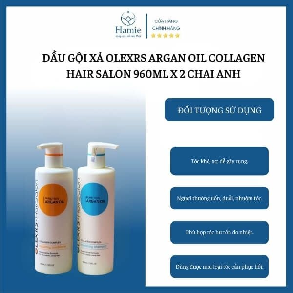 Dầu Gội Xả Olexrs Argan Oil Collagen Hair Salon 960ml x 2 Chai Anh