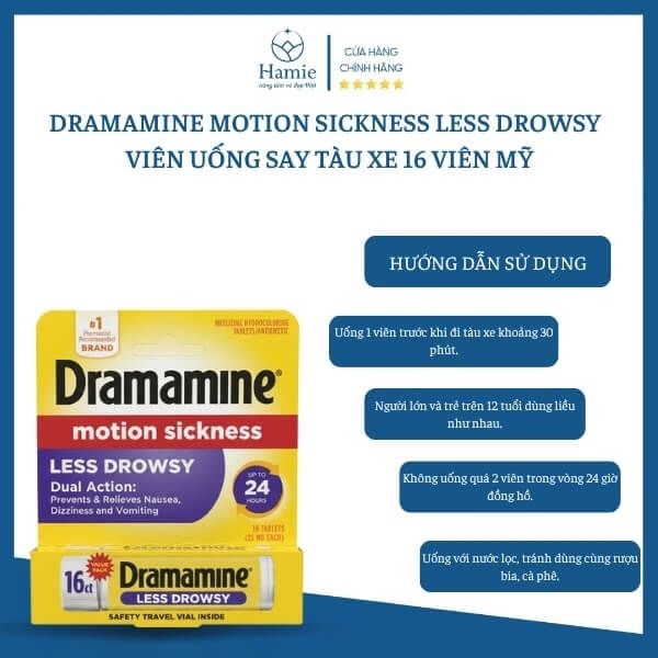 Dramamine Motion Sickness Less Drowsy Viên Uống  Say Tàu Xe 16 Viên Mỹ