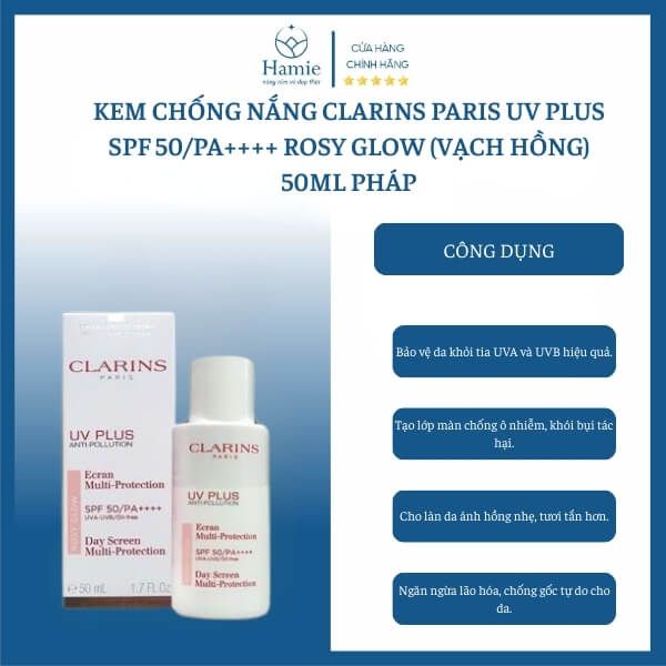 Kem Chống Nắng CLARINS Paris UV Plus SPF 50/PA++++ Rosy Glow (Vạch Hồng) 50ml Pháp