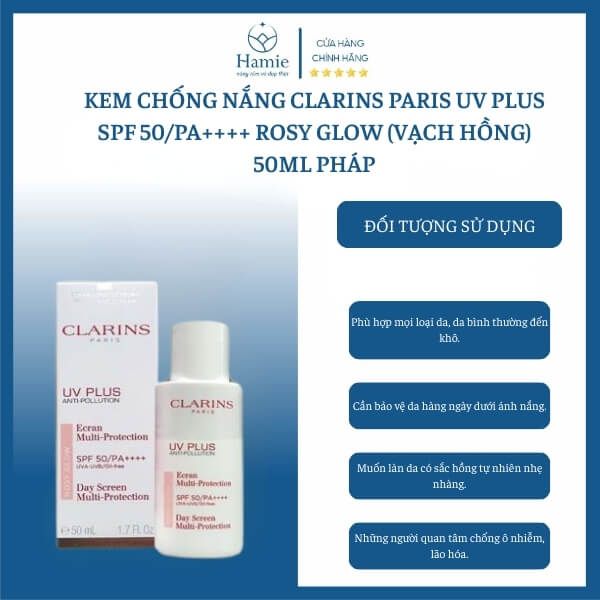 Kem Chống Nắng CLARINS Paris UV Plus SPF 50/PA++++ Rosy Glow (Vạch Hồng) 50ml Pháp