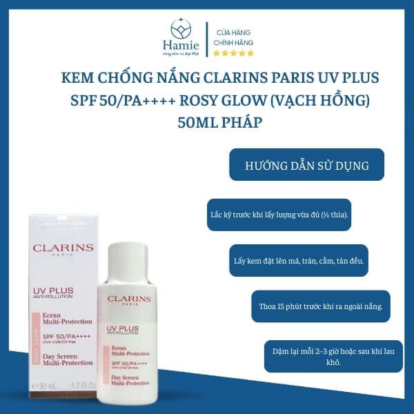 Kem Chống Nắng CLARINS Paris UV Plus SPF 50/PA++++ Rosy Glow (Vạch Hồng) 50ml Pháp