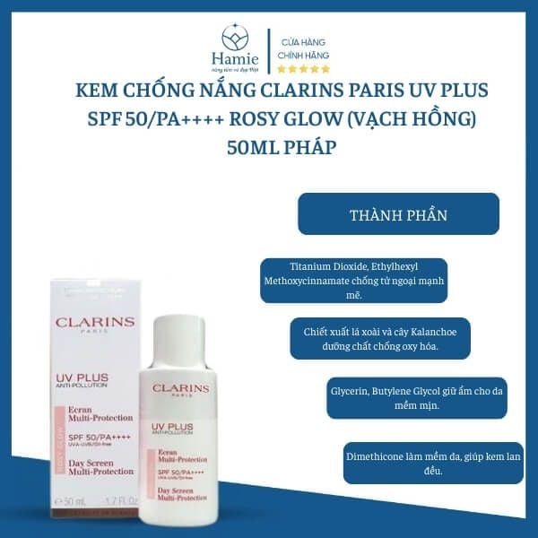 Kem Chống Nắng CLARINS Paris UV Plus SPF 50/PA++++ Rosy Glow (Vạch Hồng) 50ml Pháp