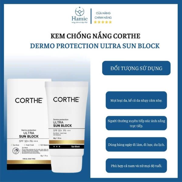 Kem Chống Nắng Corthe Dermo Protection Ultra Sun Block SPF 50+ PA+++ 50ml Hàn Quốc