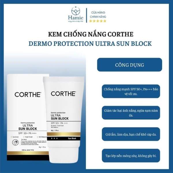 Kem Chống Nắng Corthe Dermo Protection Ultra Sun Block SPF 50+ PA+++ 50ml Hàn Quốc