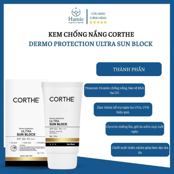 Kem Chống Nắng Corthe Dermo Protection Ultra Sun Block SPF 50+ PA+++ 50ml Hàn Quốc