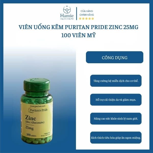 Viên Uống Kẽm Puritan Pride Zinc 25mg 100 Viên Mỹ