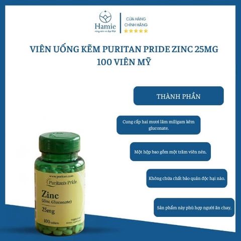 Viên Uống Kẽm Puritan Pride Zinc 25mg 100 Viên Mỹ