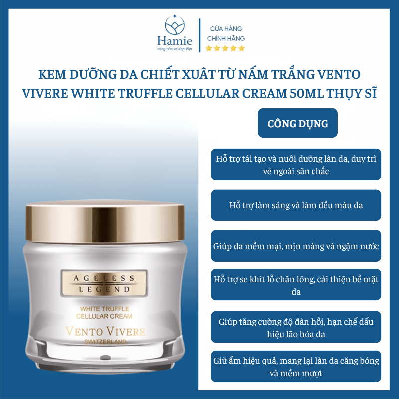 Kem Vento Trắng Chiết Xuât Từ Nấm Trắng Vento Vivere White Truffle Cellular Cream 50ml Thụy Sĩ