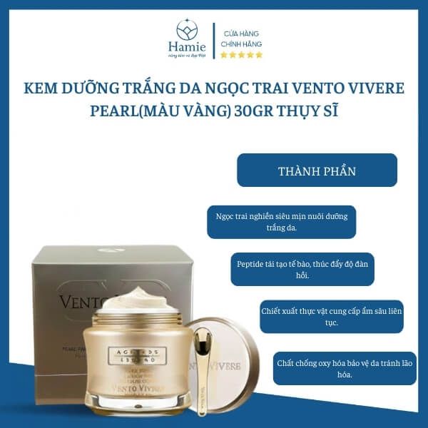 Kem Dưỡng Trắng Da Ngọc Trai Vento Vivere Pearl(Màu Vàng) 30gr Thụy Sĩ