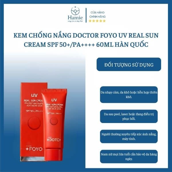 Kem Chống Nắng Doctor Foyo UV Real Sun Cream SPF 50+/PA++++ 60ml Hàn Quốc