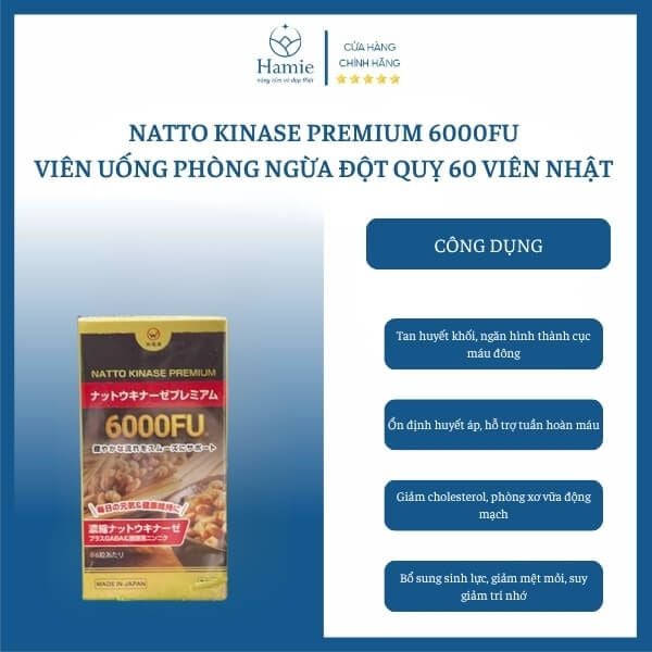 Natto Kinase Premium JBH 6000FU Viên Uống Ngăn Ngừa Đột Quỵ Nhật Bản