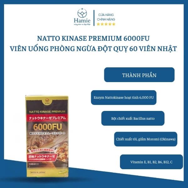 Natto Kinase Premium JBH 6000FU Viên Uống Ngăn Ngừa Đột Quỵ Nhật Bản