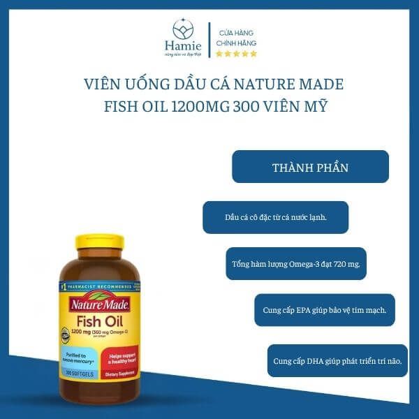 Viên Uống Dầu Cá Nature Made  Fish Oil 1200mg 300 Viên Mỹ