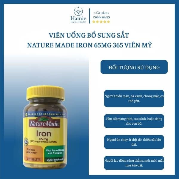 Viên Uống Bổ Sung Sắt Nature Made Iron 65mg 365 Viên Mỹ