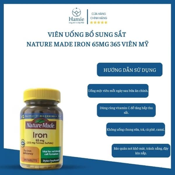 Viên Uống Bổ Sung Sắt Nature Made Iron 65mg 365 Viên Mỹ