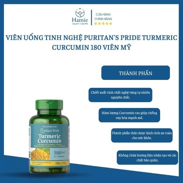 viên uống tinh nghệ puritan's pride turmeric curcumin 180 Viên Mỹ