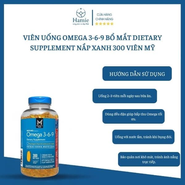 Viên Uống Omega 3-6-9 Bổ Mắt Dietary Supplement Nắp Xanh 300 Viên Mỹ