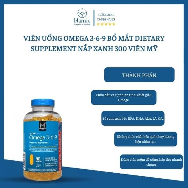 Viên Uống Omega 3-6-9 Bổ Mắt Dietary Supplement Nắp Xanh 300 Viên Mỹ
