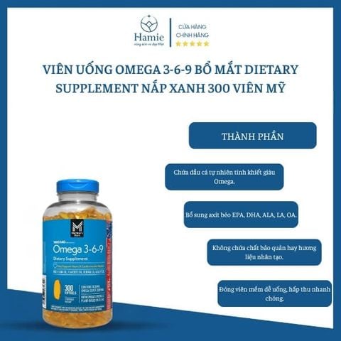Viên Uống Omega 3-6-9 Bổ Mắt Dietary Supplement Nắp Xanh 300 Viên Mỹ