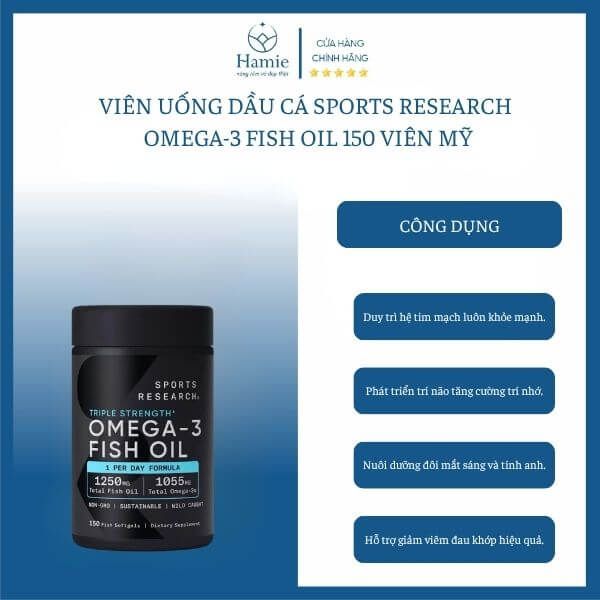 Viên Uống Dầu Cá Sports Research Omega-3 Fish Oil 150 Viên Mỹ