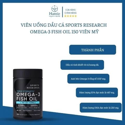 Viên Uống Dầu Cá Sports Research Omega-3 Fish Oil 150 Viên Mỹ