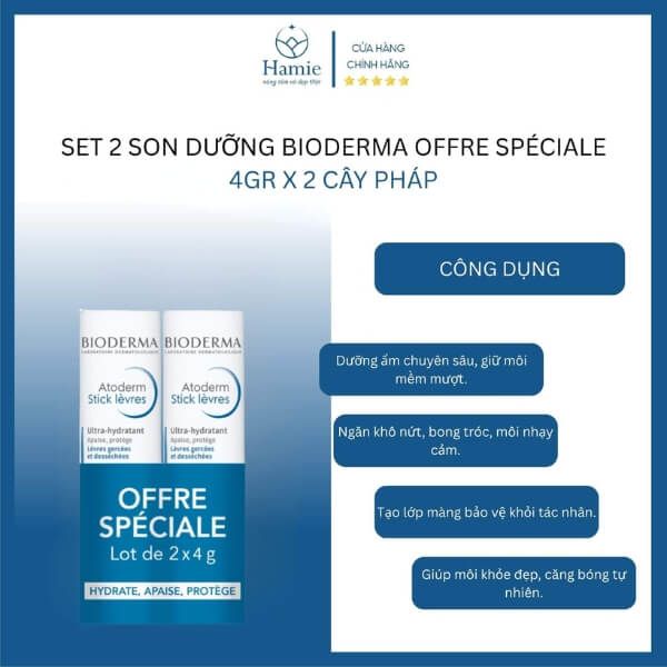 Set 2 Son Dưỡng Bioderma Offre Spéciale 4gr x 2 Cây Pháp