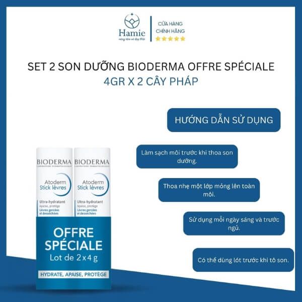 Set 2 Son Dưỡng Bioderma Offre Spéciale 4gr x 2 Cây Pháp