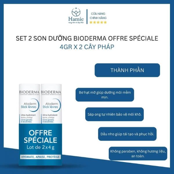 Set 2 Son Dưỡng Bioderma Offre Spéciale 4gr x 2 Cây Pháp