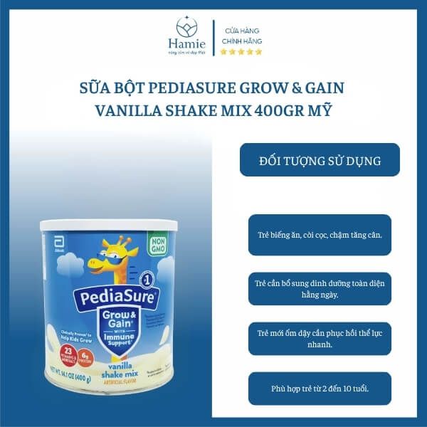 Sữa Bột PediaSure Grow & Gain Vanilla Shake Mix 400gr Mỹ