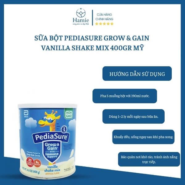 Sữa Bột PediaSure Grow & Gain Vanilla Shake Mix 400gr Mỹ