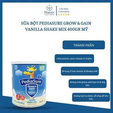 Sữa Bột PediaSure Grow & Gain Vanilla Shake Mix 400gr Mỹ
