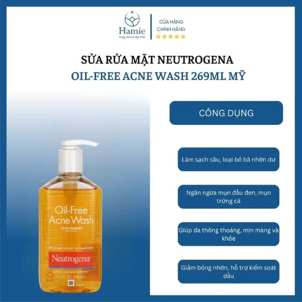 Sửa Rửa Mặt Neutrogena Oil-Free Acne Wash 269ml Mỹ