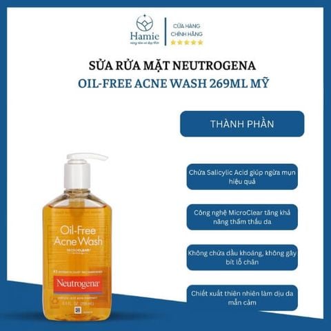 Sửa Rửa Mặt Neutrogena Oil-Free Acne Wash 269ml Mỹ