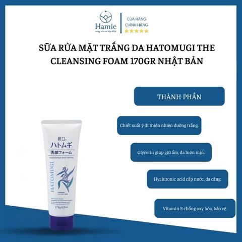 Sữa Rửa Mặt Trắng Da Hatomugi The Cleansing Foam 170gr Nhật Bản