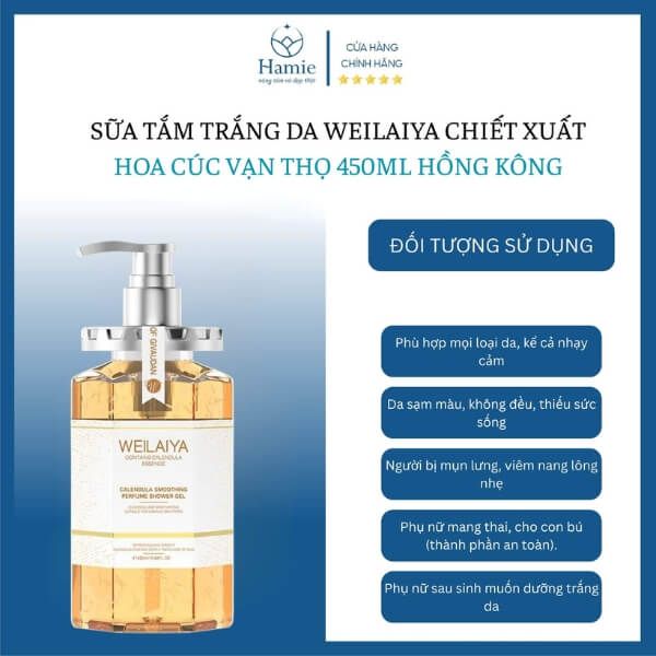 Sữa Tắm Trắng Da Weilaiya Chiết Xuất Hoa Cúc Vạn Thọ 450ml Hồng Kông