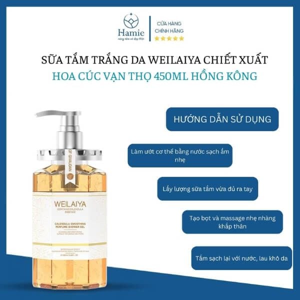 Sữa Tắm Trắng Da Weilaiya Chiết Xuất Hoa Cúc Vạn Thọ 450ml Hồng Kông