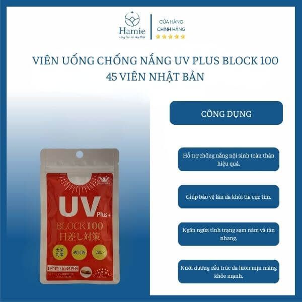 Viên Uống Chống Nắng UV Plus Block 100 45 Viên Nhật Bản