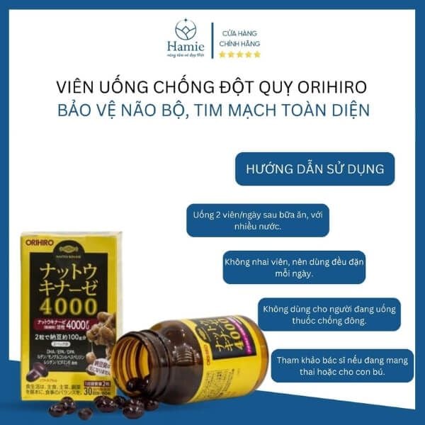 Viên Uống Ngừa Đột Quỵ Orihiro Natto Kinase 4000FU 120 Viên Nhật Bản