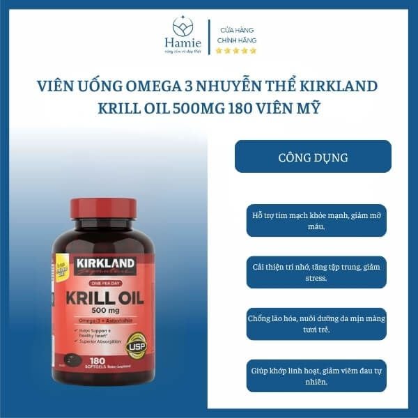 Viên Uống Omega 3 Nhuyễn Thể Kirkland Krill Oil 500mg 180 Viên Mỹ