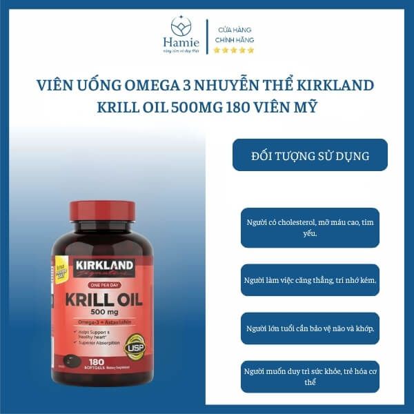 Viên Uống Omega 3 Nhuyễn Thể Kirkland Krill Oil 500mg 180 Viên Mỹ