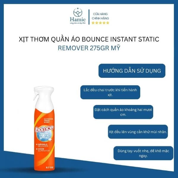 Xịt Thơm Quần Áo Bounce Instant Static Remover 275gr Mỹ