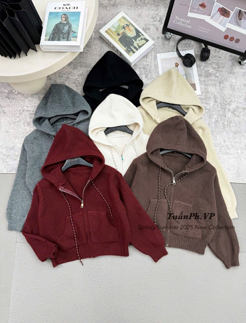  Áo len trơn mũ khoá QC C237 