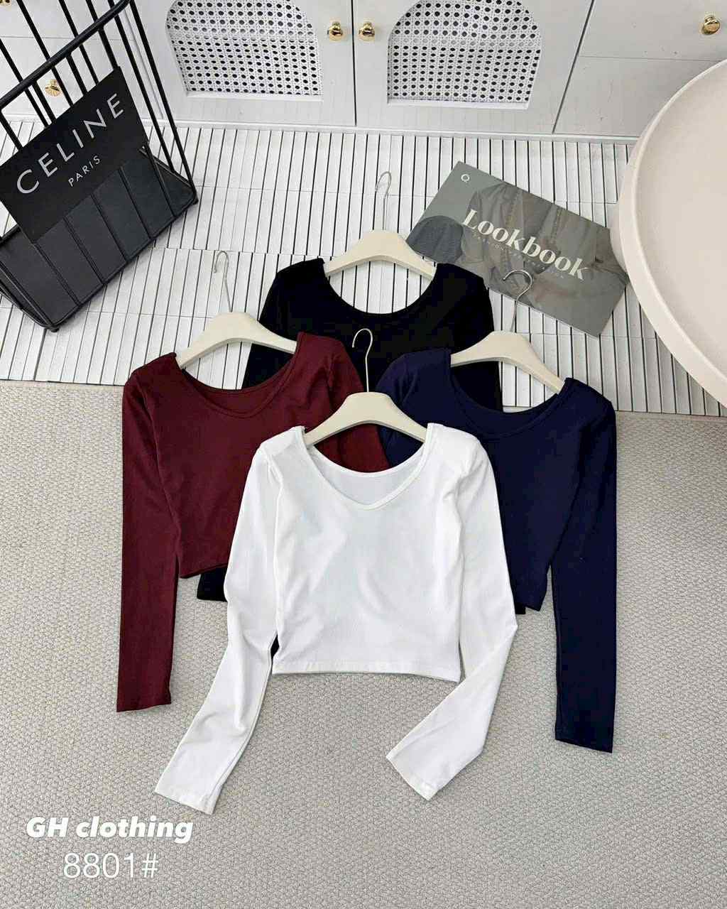  Áo trơn cổ tim lệch vai H95 