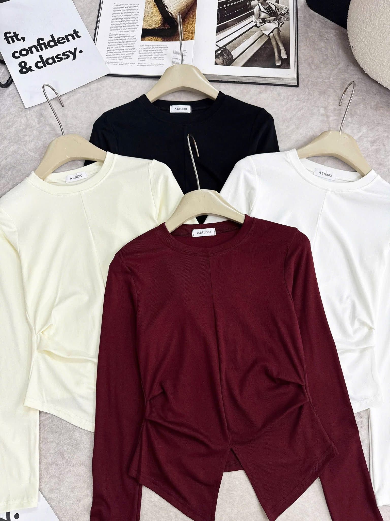  trơn dài tay nhún eo A13 