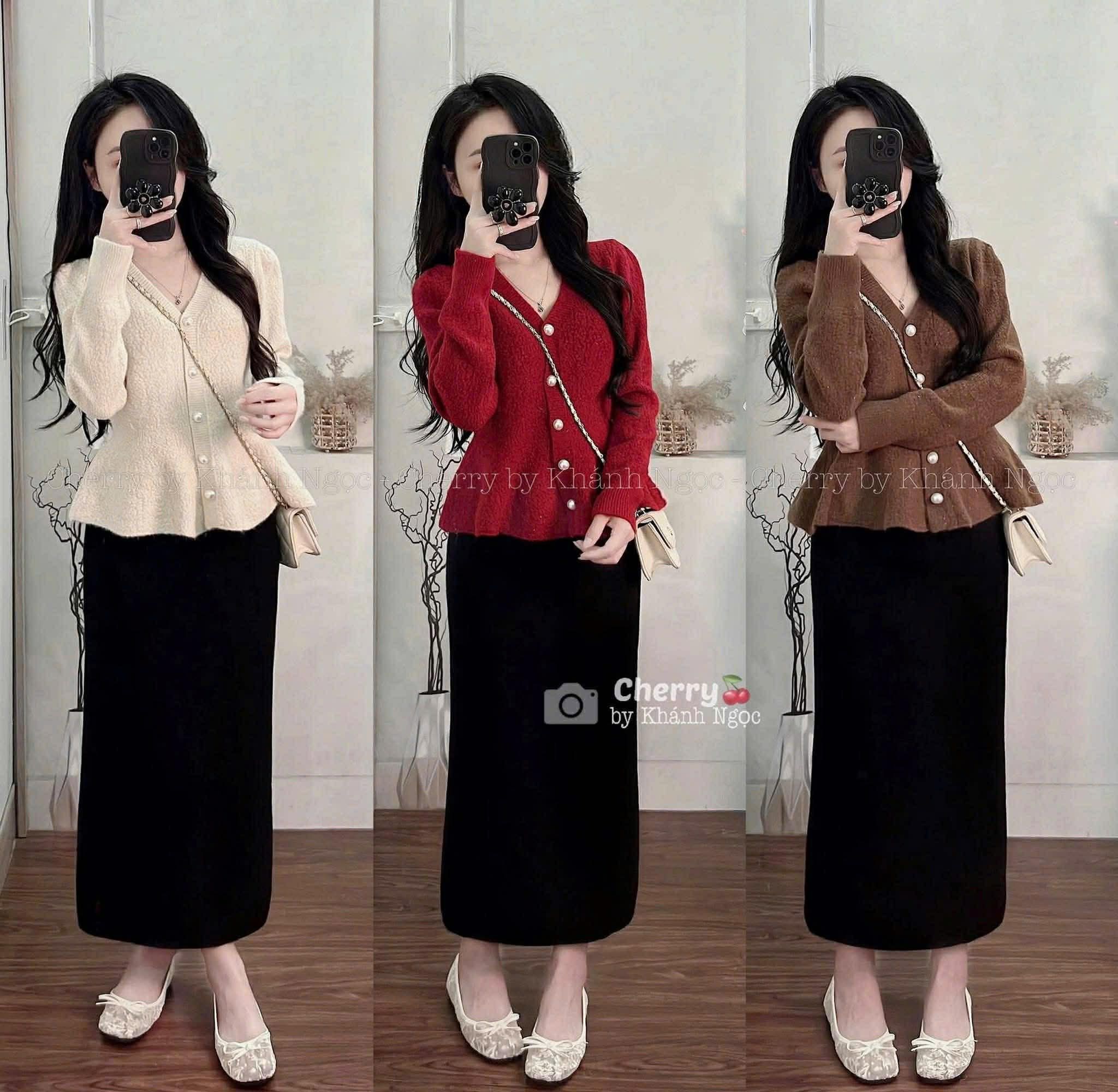  Len cổ V cúc ngọc C51 