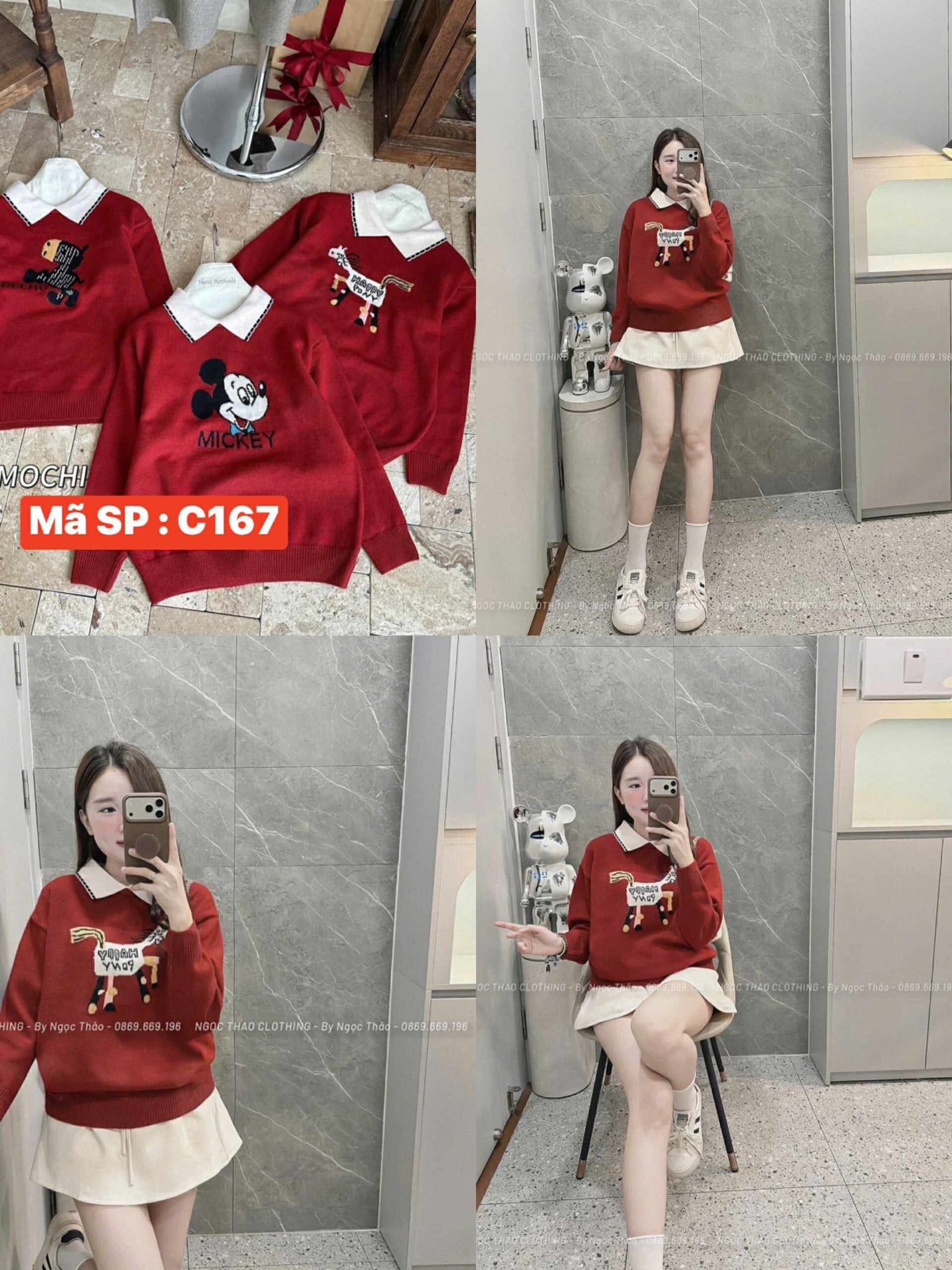  Len đỏ cổ bẻ hình C167 