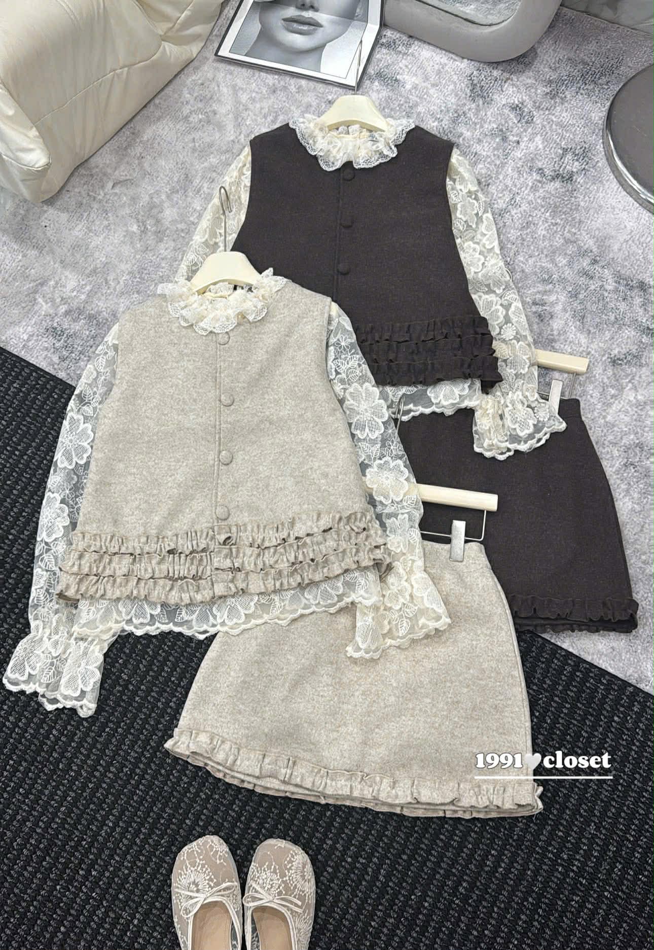  Set 3 món dạ kèm áo ren B167 