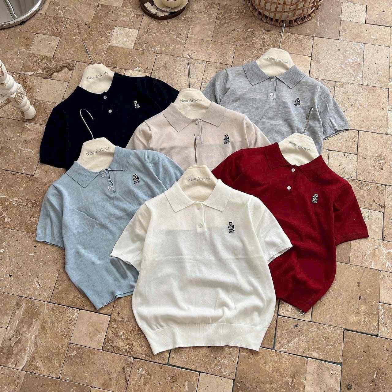  Len cổ bẻ thêu gấu mới A97 