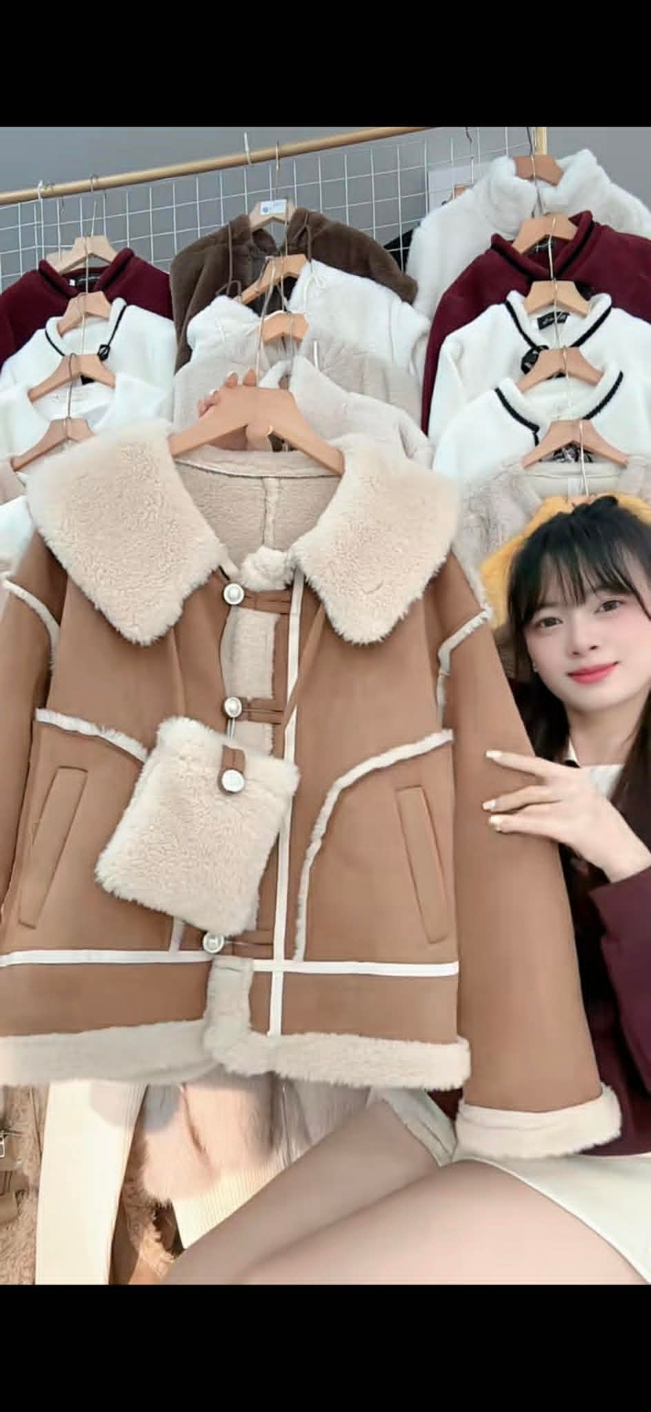  Áo da lộn lót lông kèm túi A40 