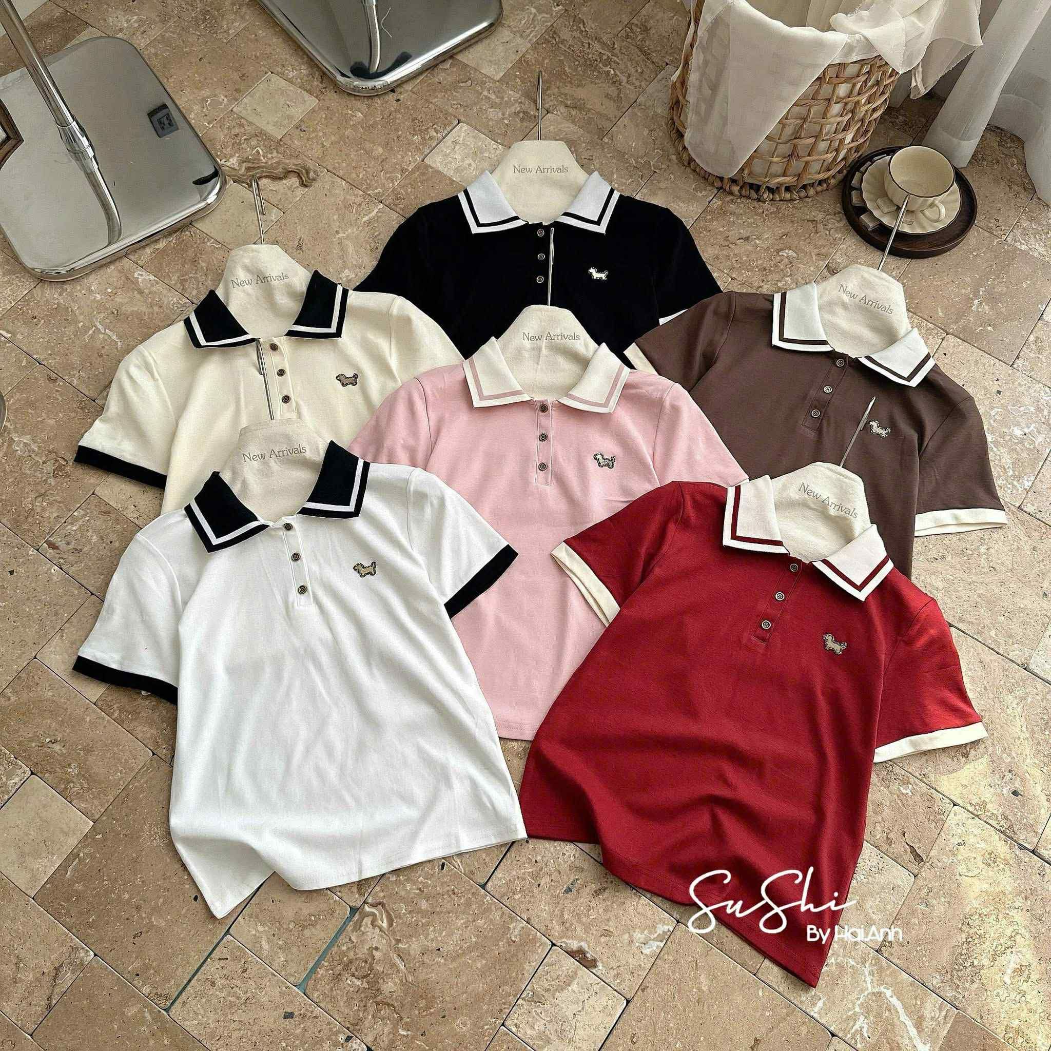  áo cổ bẻ thêu chó mới C25 